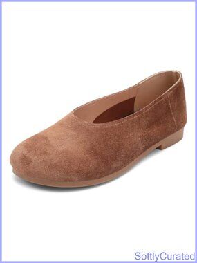 Suede Ballet Flats Round Toe Slip-On Shoes Flexible Slip-Resistant Work